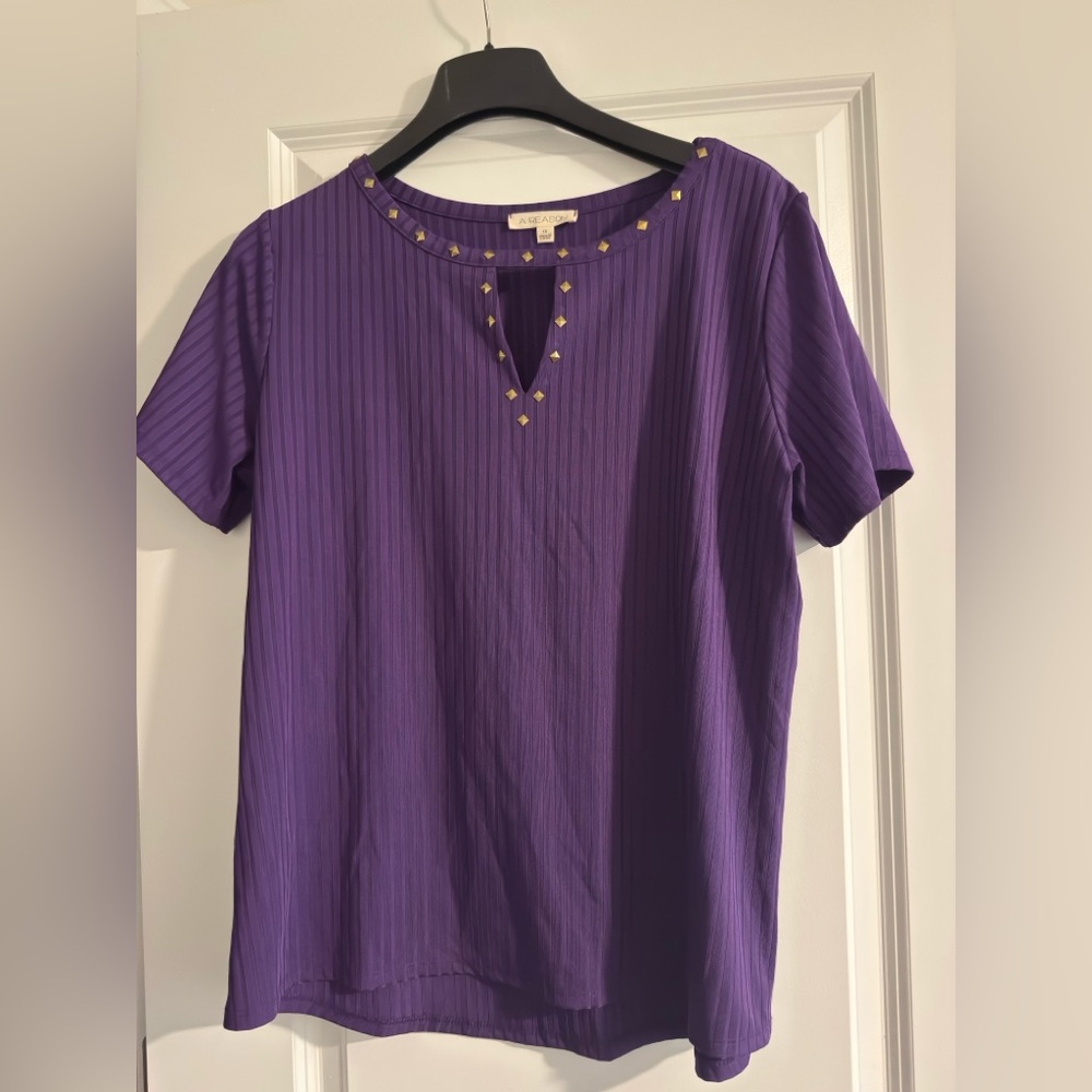 Reason Purple Ribbed Embellished‎ Blouse